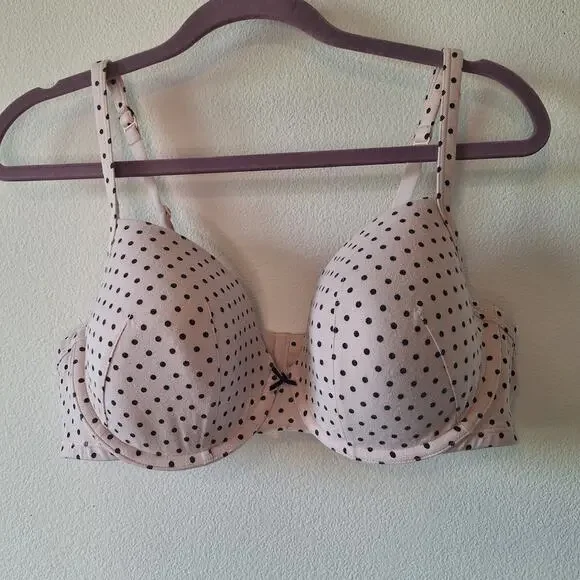 Cacique 42D Cotton T-Shirt pink polkadot underwire plus size bra - Picture 1 of 4